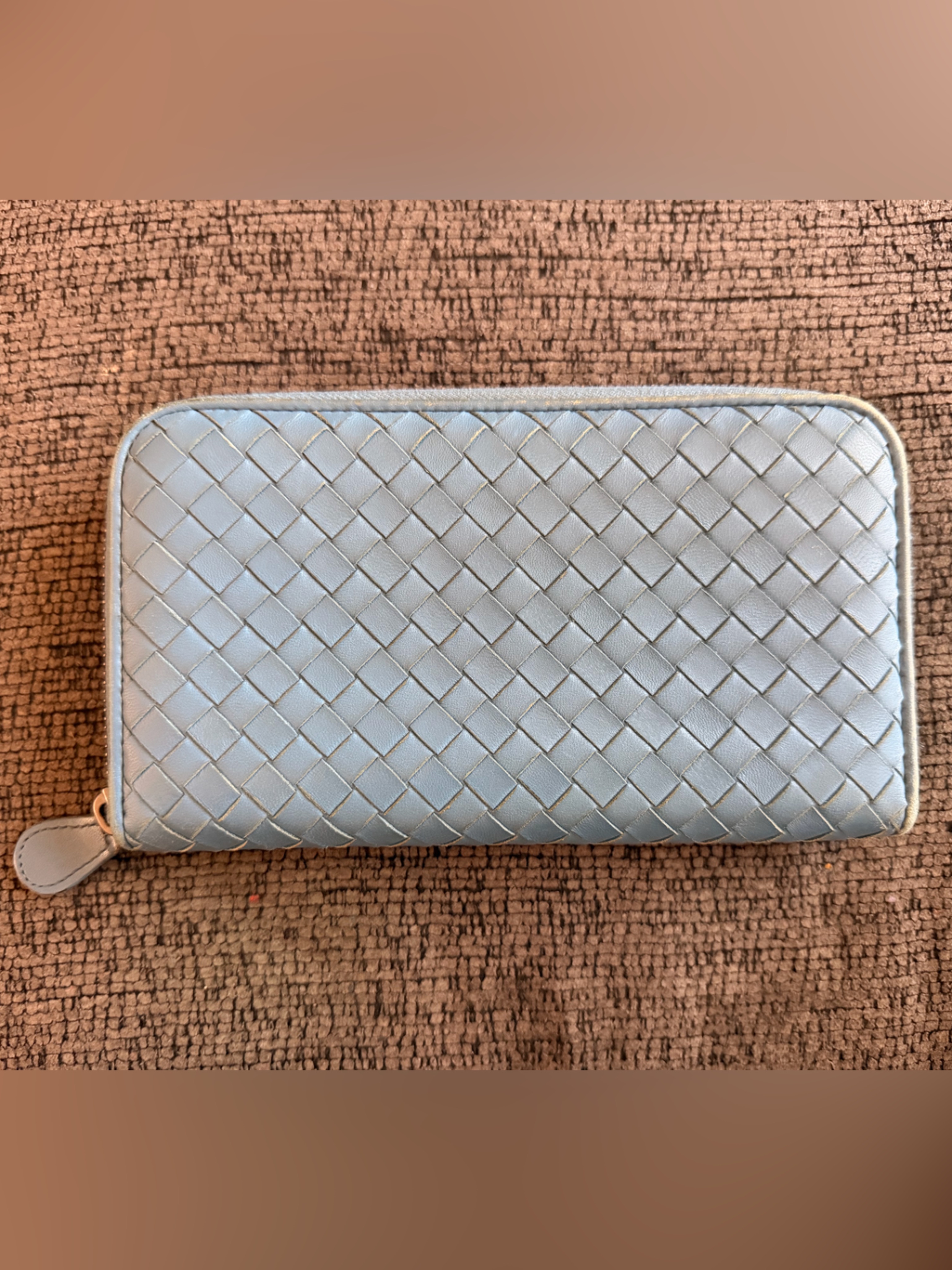 Authentic Bottega Veneta Blue Woven Zip Walletg